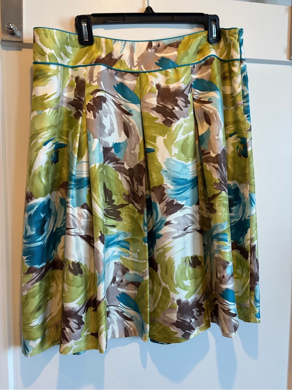Talbots Floral A-Line Skirt in Teal, Lime Green & Taupe Size 14